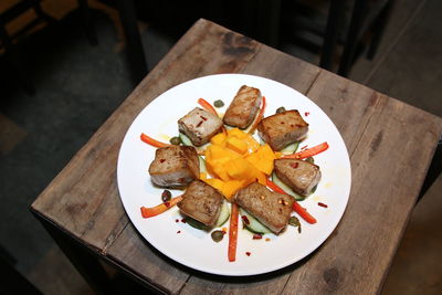 High angle view of meal served in plate