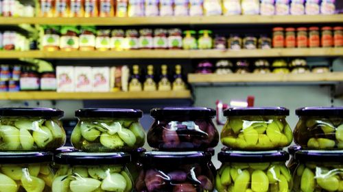 Garlic pickle displayed for sale in store