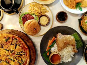 High angle view of food on table