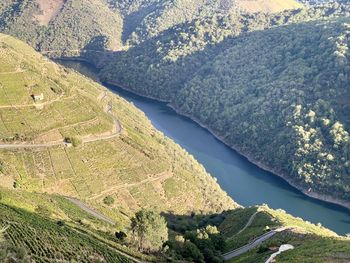 High angle view of landscape of ribeira sacra and cañones del sil, a special natural area of galicia