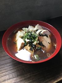 High angle view of food in plate on table