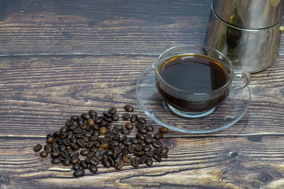 High angle view of coffee beans on table