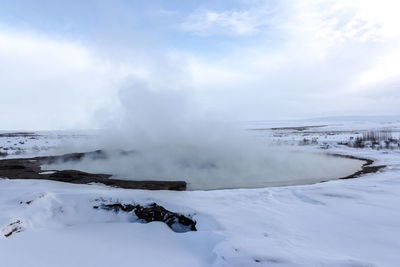 Scenic view of snow covered landscape against sky