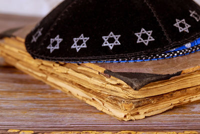 Close-up of hat on table