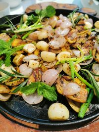 High angle view of salad in plate on table