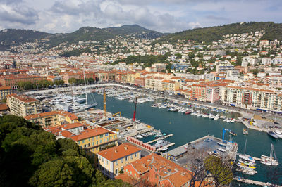 High angle view of townscape against sky