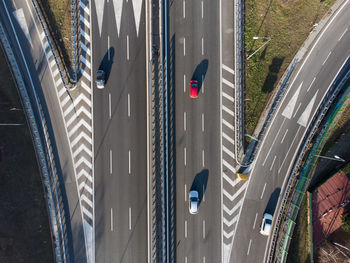 High angle view of cars on road in city