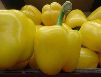 Close-up of yellow bell peppers in market