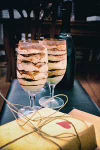 Close-up of dessert in glass on table