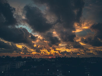 Dramatic sky over city during sunset