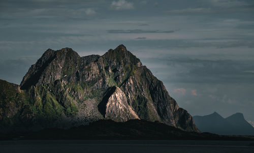 Scenic view of mountains against sky during sunset