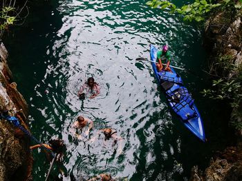 High angle view of duck swimming in lake