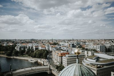 High angle view of buildings against sky