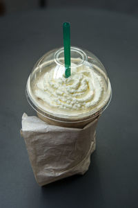 Close up of frappe coffee in plastic cup