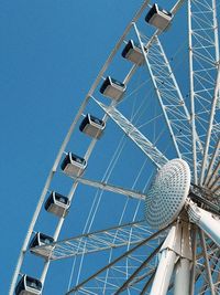 Low angle view of metallic structure against clear blue sky