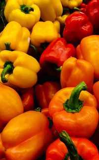 Full frame shot of bell peppers for sale in market