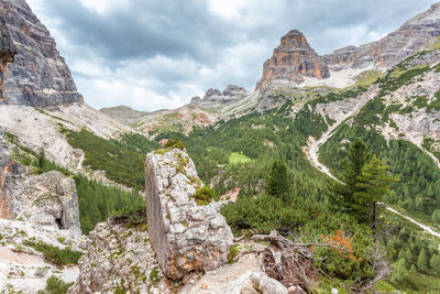 Scenic view of mountain against cloudy sky