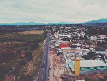 High angle shot of townscape against sky