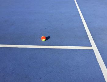 High angle view of tennis ball on court