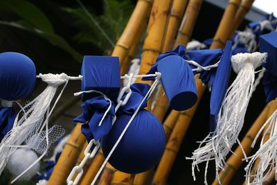 Close-up of clothes hanging on clothesline