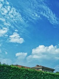 High section of train against blue sky