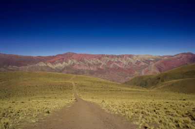 Scenic view of landscape against clear blue sky