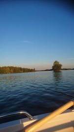 Scenic view of lake against clear blue sky