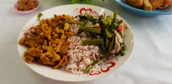 High angle view of food served in plate