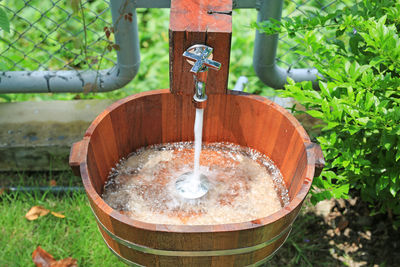 Close-up of water fountain in garden