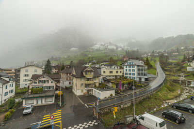 High angle view of townscape against sky