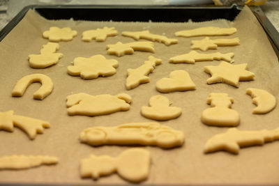 High angle view of cookies on table