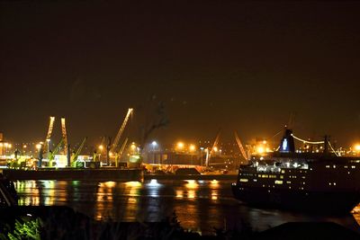 Illuminated commercial dock at night