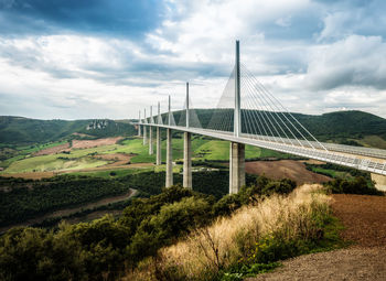 View of bridge on field against sky