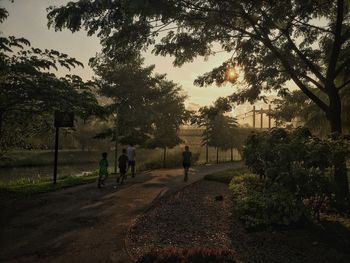 People walking on trees against sky