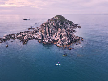 Aerial view of sup surfers ,triozerye, primorsky region, russia