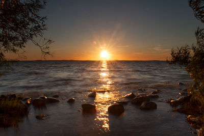 Scenic view of sea against sky during sunset