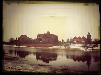 Reflection of built structure in water