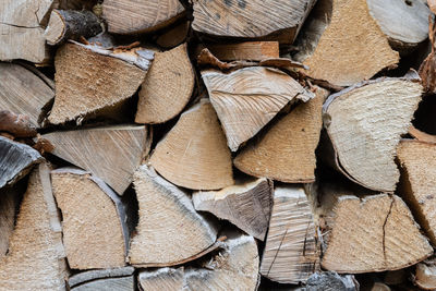 Full frame shot of logs in forest