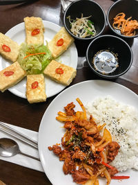 High angle view of food on table