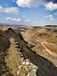 High angle view of road against sky