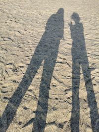 High angle view of people shadow on street