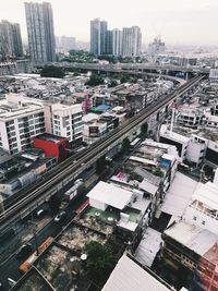 High angle view of buildings in city