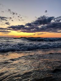 Scenic view of sea against sky during sunset