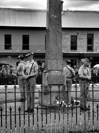 People in front of building