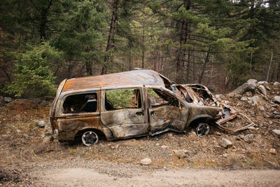 Abandoned car on road