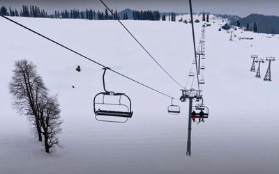 Overhead cable car in winter