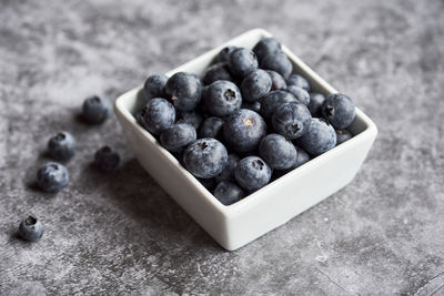 Close-up of blueberries in bowl on table