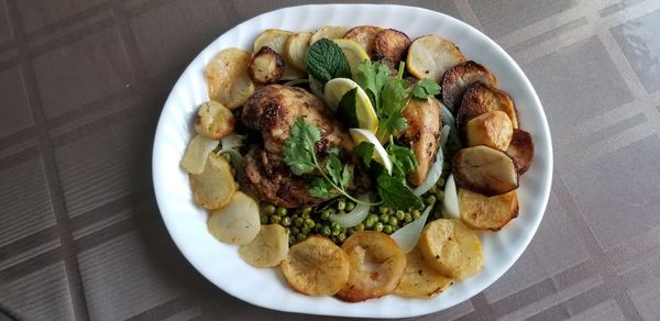 High angle view of meal served in plate