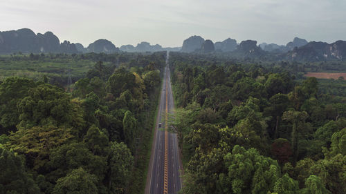 Panoramic view of road amidst trees against sky