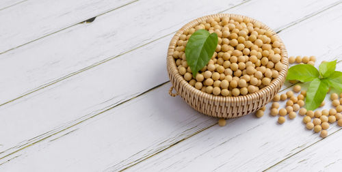 High angle view of eggs in container on table